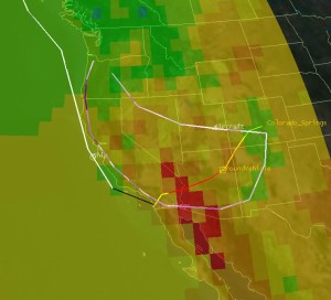 Example of weather sentinel scenario in agi's stk tool this shows weather, temperature and rain attenuation on a vehicle path